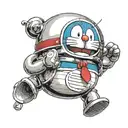Imagine a simple, yet detailed depiction of Doraemon's iconic bell. The bell should be round, with a shiny metallic surf tattoo design idea