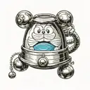 Imagine a simple, yet detailed depiction of Doraemon's iconic bell. The bell should be round, with a shiny metallic surf tattoo design idea