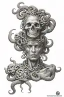 Black and grey Medusa with under a Skull Mysterious To put on the arm  tattoo design idea