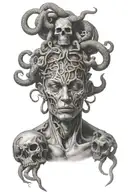 Black and grey Medusa with under a Skull Mysterious To put on the arm  tattoo design idea