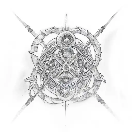 Yin and Yang with a crossed anchor tattoo design idea