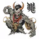 A deathcore vocalist transformed into a demon with intricate Japanese tattoos covering their body tattoo design idea