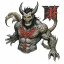 A deathcore vocalist transformed into a demon with intricate Japanese tattoos covering their body tattoo design idea