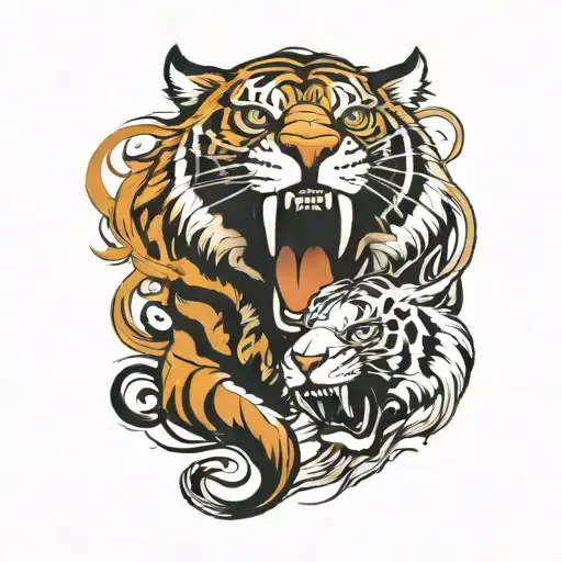 Tiger and lion roaring tattoo design idea