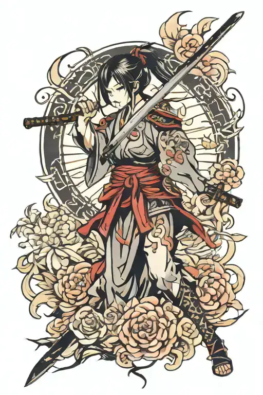 samurai girl holding sword tattoo design idea