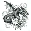 dragon and flowers intertwined tattoo design idea