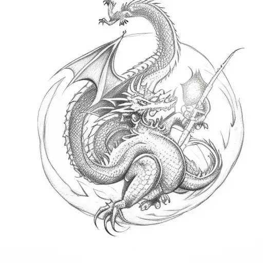 a small dragon with hearts and moon add the initials KC tattoo design idea