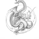 a small dragon with hearts and moon add the initials KC tattoo design idea