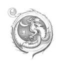 a small dragon with hearts and moon add the initials KC tattoo design idea