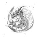 a small dragon with hearts and moon add the initials KC tattoo design idea