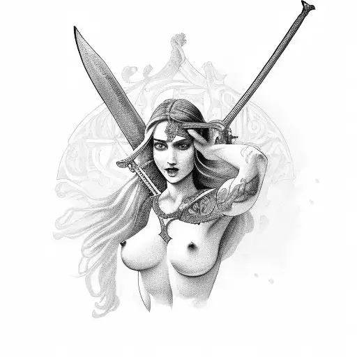 Aphrodite with sword tattoo design idea