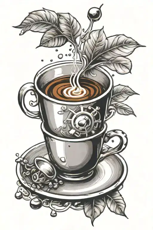 caffeine molecule with coffee tattoo design idea