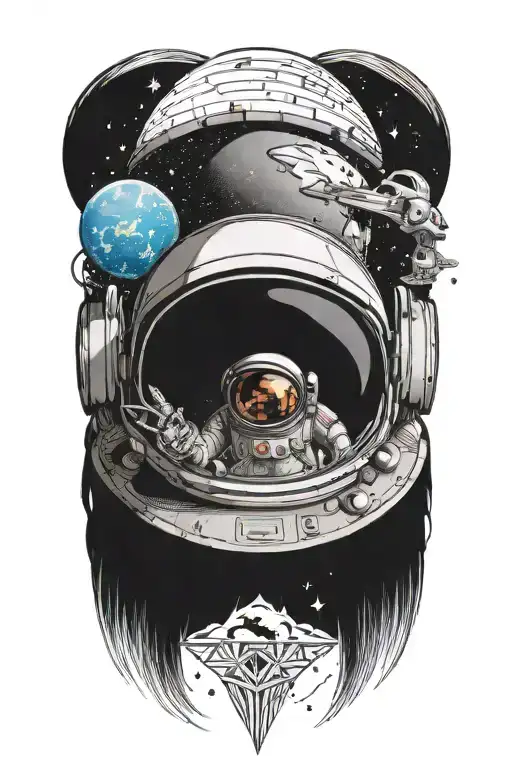 mix of astronout helmet and dark side of the moon album cover tattoo design idea