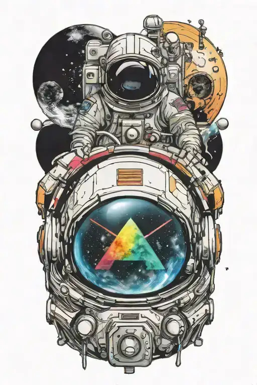 mix of astronout helmet and dark side of the moon album cover tattoo design idea
