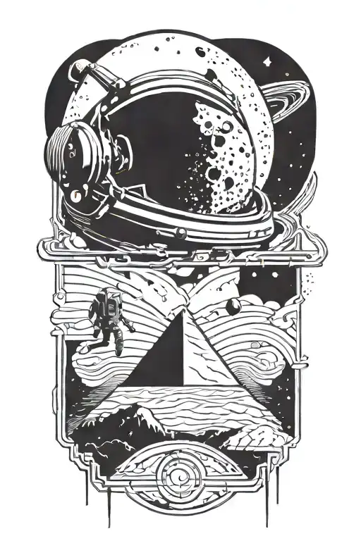 mix of astronout helmet and dark side of the moon album cover tattoo design idea