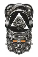 mix of astronout helmet and dark side of the moon album cover tattoo design idea