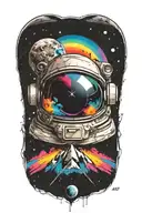 mix of astronout helmet and dark side of the moon album cover tattoo design idea