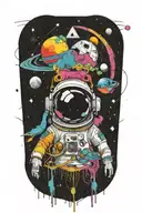 mix of astronout helmet and dark side of the moon album cover tattoo design idea