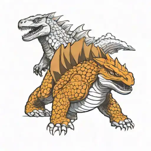 Nissan skyline and Godzilla cartoon sketch tattoo design idea