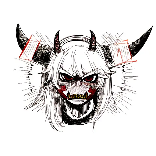 Anime Oni Mask Tattoo Idea - BlackInk AI