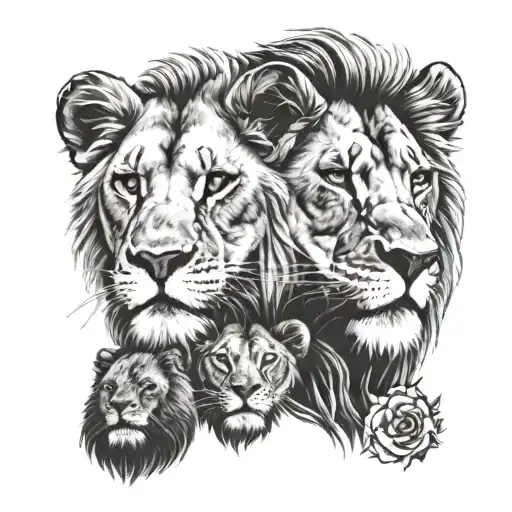 half lion and half lioness face tattoo design idea