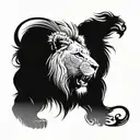 half lion and half lioness with a cub with a bow on top and a cub below the lions with flowers on the sides tattoo design idea