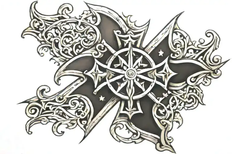 Create a tattoo using the symbol of the Maltese cross used in the dark of Vasco da Gama associated with the lines that tattoo design idea