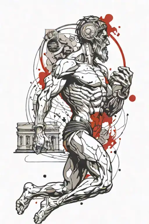 atlas holding the world with medussa  greek mythology tattoo design idea