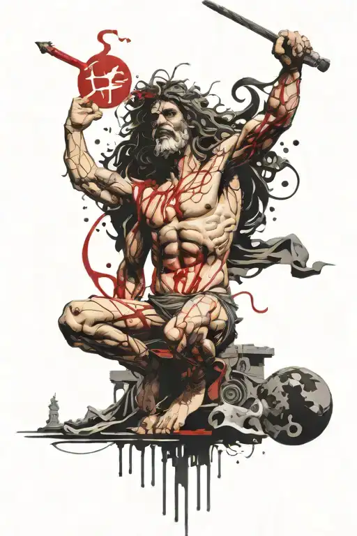 atlas holding the world with medusa  greek mythology tattoo design idea