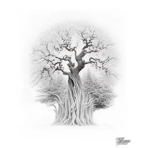 Tree that reaches heaven with roots in hell tattoo design idea