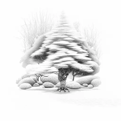 Illustration of a landscaper at work, meticulously shaping shrubs and trees tattoo design idea