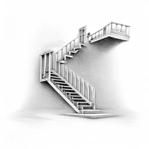 Stairs to a door split in heaven and hell tattoo design idea