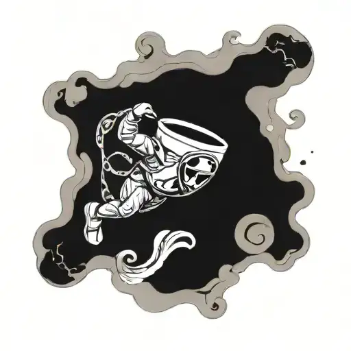 A coffee cup morphing into a skydiver mid-jump tattoo design idea