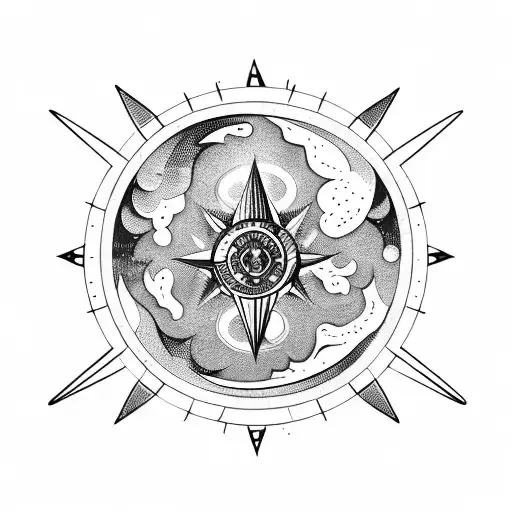 moon compass Nordic flower dagger tattoo design idea