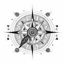 moon compass Nordic flower dagger tattoo design idea
