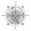 moon compass Nordic flower sword tattoo design idea