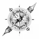 moon compass Nordic flower sword tattoo design idea