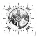 moon compass Nordic flower sword tattoo design idea