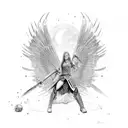 Warrior princess with a falcon companion, both wearing crystal amulets for protection tattoo design idea