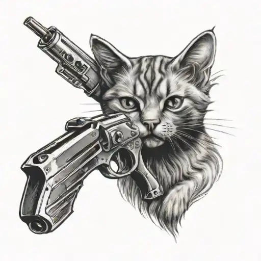 small cat with gun   tattoo design idea
