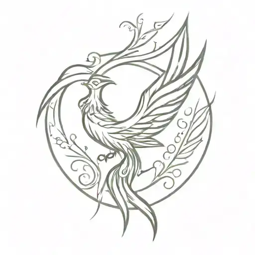 phoenix resilience and heart tattoo design idea