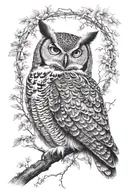 great horned owl in a forest filled tattoo design idea