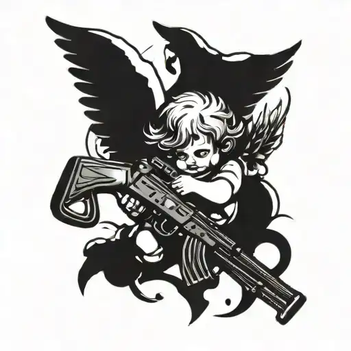 cherub with ak47 tattoo design idea