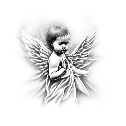 baby angel praying tattoo design idea