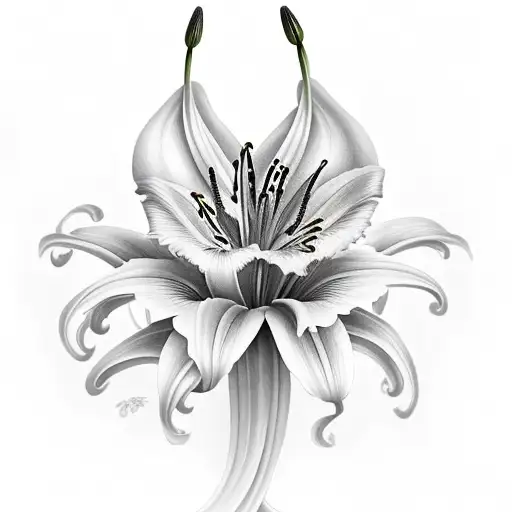 asiatic lily with angel wings all over tattoo design idea