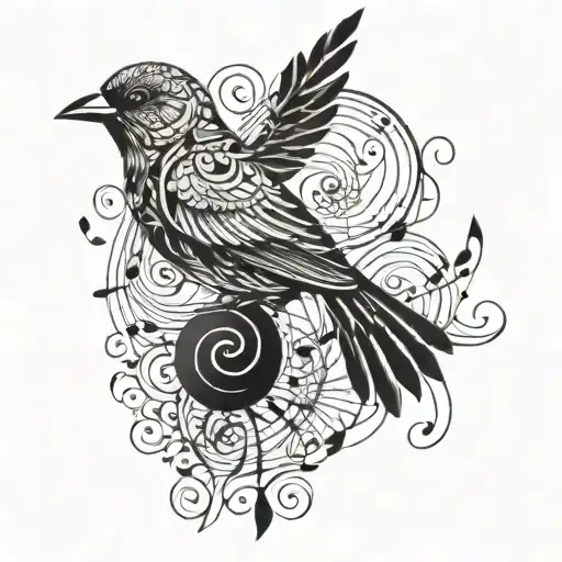 songbird made of musical notes tattoo design idea