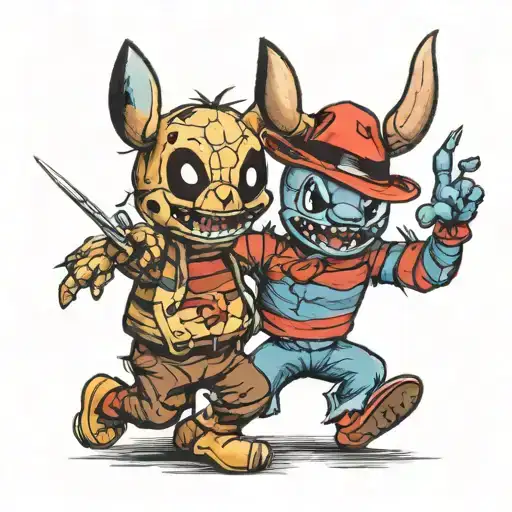 stitch and freddy Krueger tattoo design idea