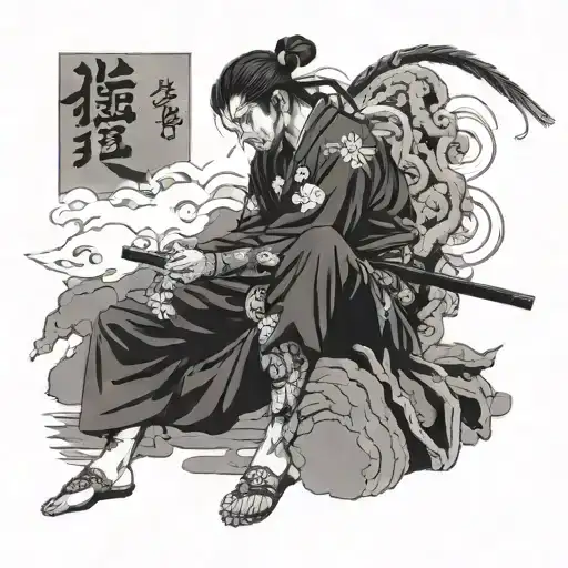 slient samurai meditation pose tattoo design idea