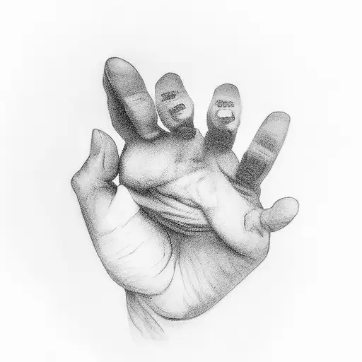 left palm print in which thumb representing dog, index finger representing elder son, middle finger representing father, tattoo design idea