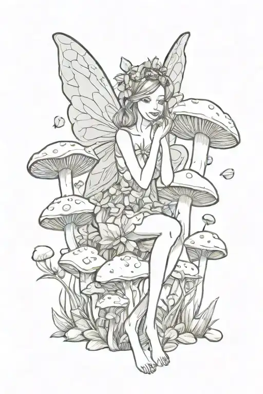 full body fairy with mushrooms tattoo design idea